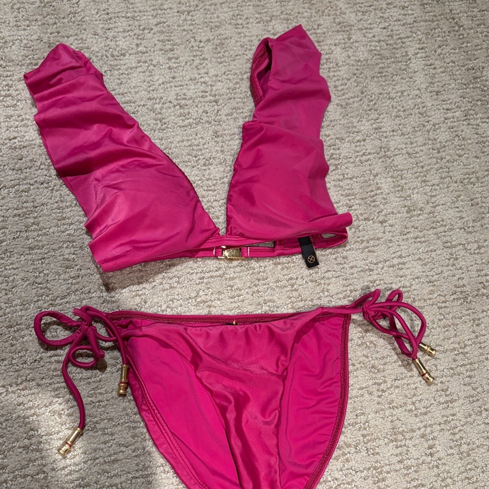 Vix Pink Liz Ruffle Bikini Set